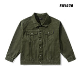 Vulcanized Green Mashed Denim Retro Workwear Pure Cotton Coat For Men
